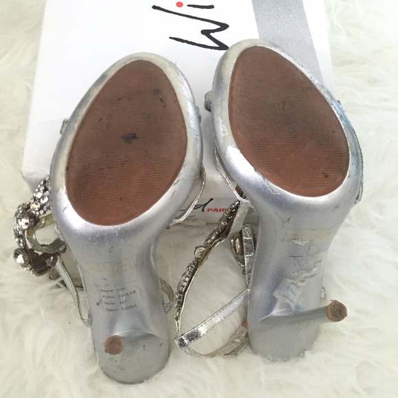 Wild Pair Silver Rhinestone T-Strap Heels - Picture 4 of 4