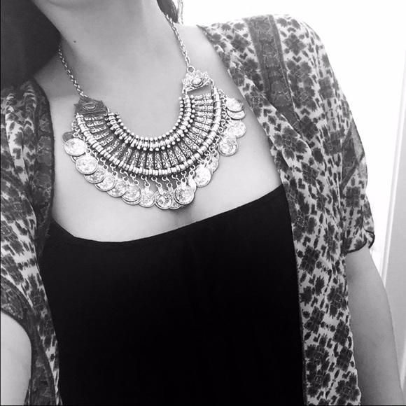 Silver Coin Collar Statement Necklace - Picture 3 of 4