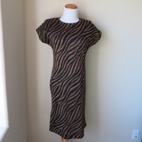 Vintage Metallic Gold & Black Zebra Wiggle Dress - Picture 1 of 3