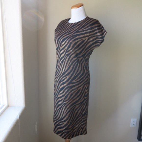 Vintage Metallic Gold & Black Zebra Wiggle Dress - Picture 2 of 3