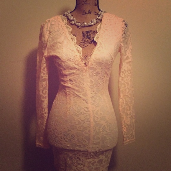 Peach short long sleeve dress .