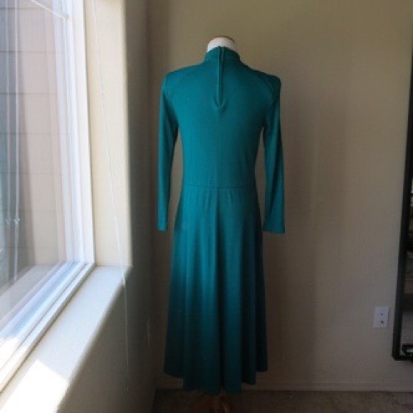 Vintage Green Teal 3/4 Sleeve Warm Midi Dress - Picture 4 of 4