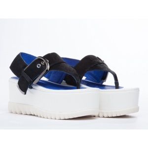 Suva- Black Hair White Box Platform Sandals