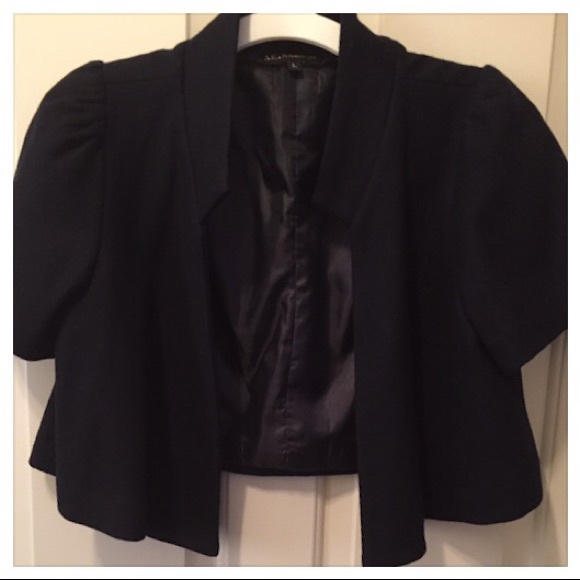 AKIRA Navy Cropped Wool Fall Light Jacket Cover Up - Picture 4 of 4