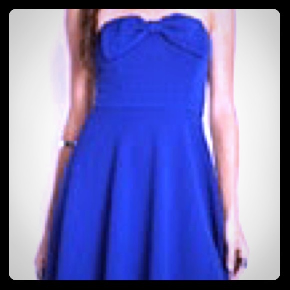 Cobalt Blue Bow Strapless Skater Dress