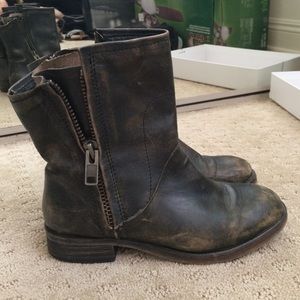 Black distressed booties