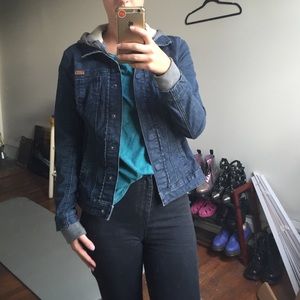 Guess Fitted Denim Jacket with Detachable Hood
