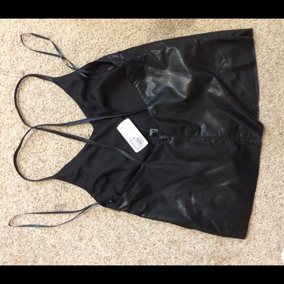 Sale!Faux leather spaghetti strap top size small - Picture 3 of 4