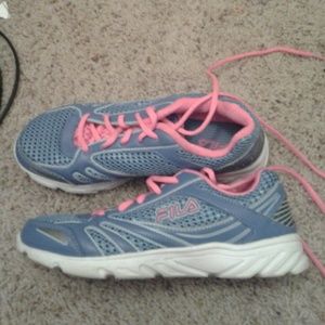 Pink and blue Fila tennis shoes