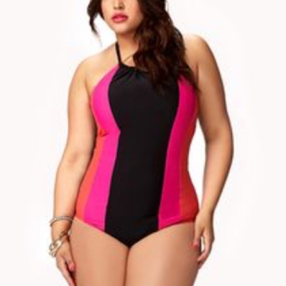 Neon One Piece Halter Plus Swimsuit
