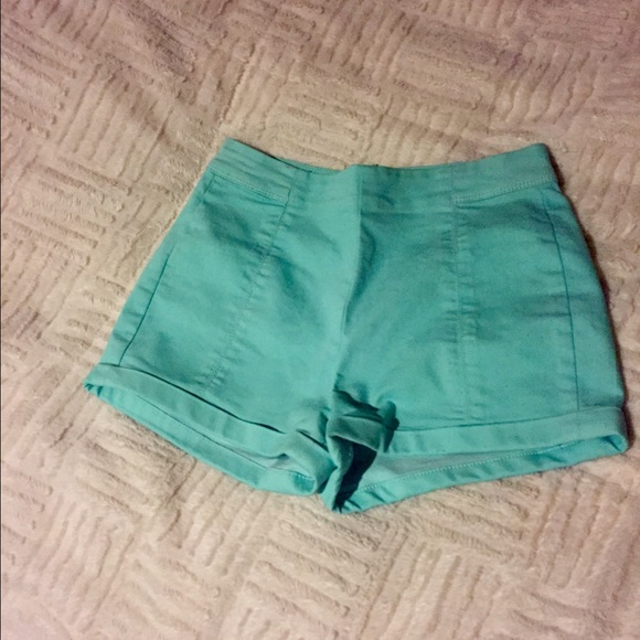 Turquoise Colored High Waisted Shorts