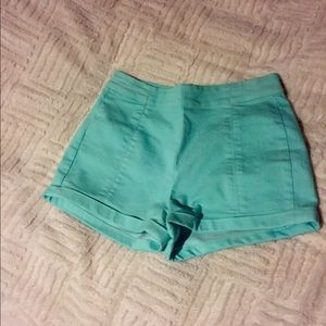 Turquoise Colored High Waisted Shorts