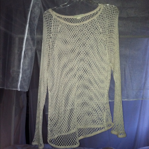 Off-white, cotton fishnet weave sweater