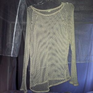 Off-white, cotton fishnet weave sweater