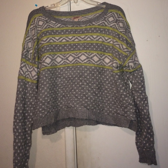 grey yellow and white sweater