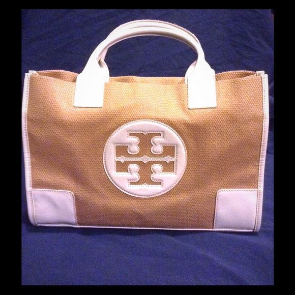 Tory Burch Ella White and Straw Beach Bag