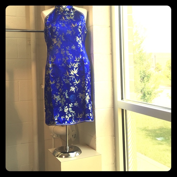 Grandmas Electric blue Asian dress XL EUC VINTAGE