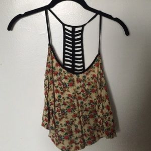 Flower print strappy back crop tank top