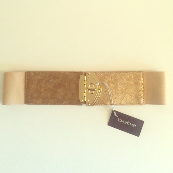 New Bebe Gold Embellished Elastic Belt