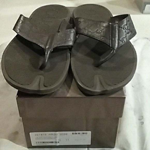 Mens Authentic Gucci Brown Leather Thongs