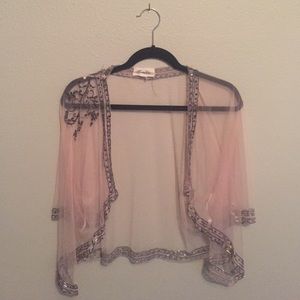 Sheer mesh embroidered kimono.