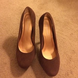 Brown suede platform stilettos