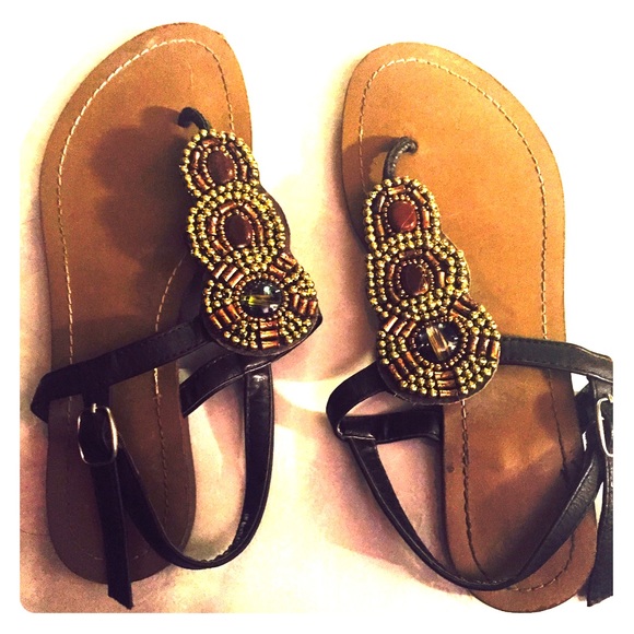 Shoes - Sandals size 5. Brown with jewel hardware.