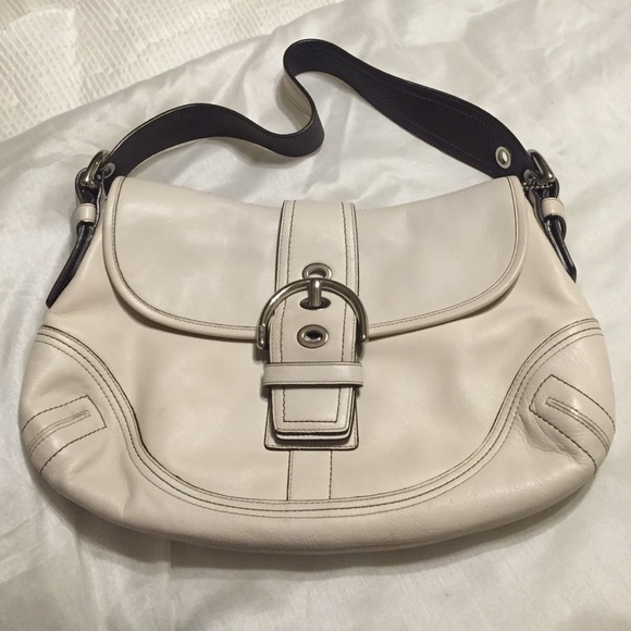 White cowhide leather coach bag