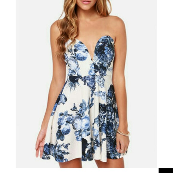 blue & ivory floral print dress