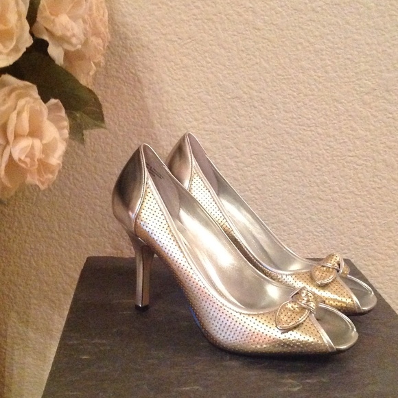 Metallic Gold & Silver Perforated Peep Toe Pumps