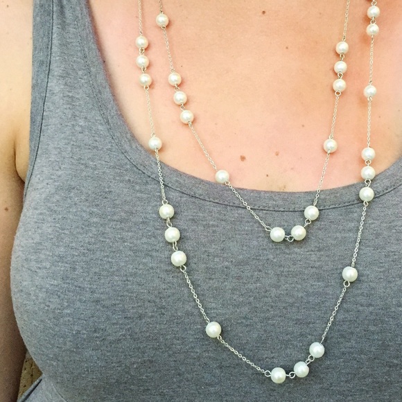 Premier LONG pearl and silver chain necklace