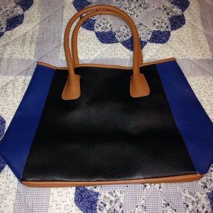 Tote Bag Shopper Black, Blue & Tan Purse Handbag.