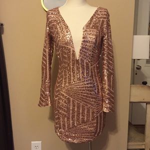 Rose Gold Sequin V-Neck Dress