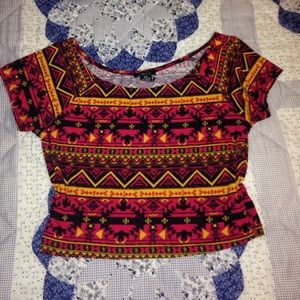 Orange and red tribal crop top