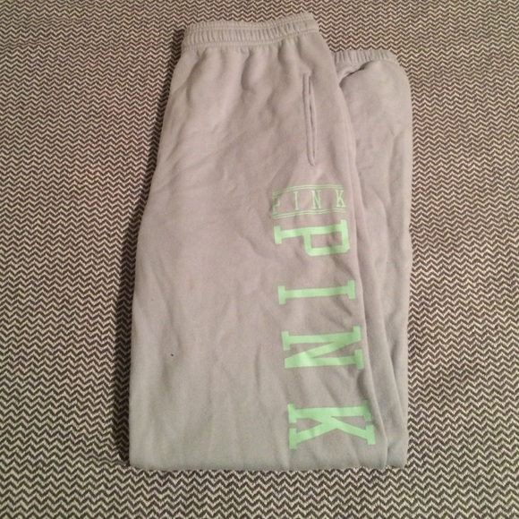 VS Pink grey sweats with aqua writing