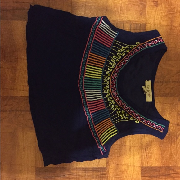 Indigo woven crop top with Mayan colored thread.