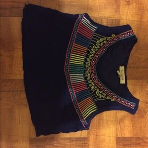 Indigo woven crop top with Mayan colored thread.