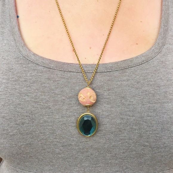 Anthropologie locket necklace - turquoise and pink