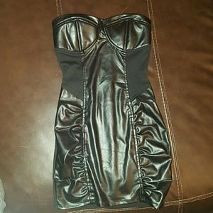 Black cotton and leather dress