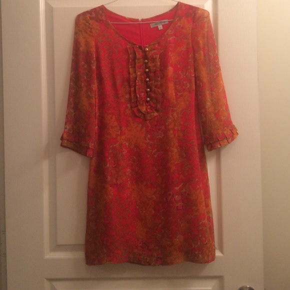 Orange colored quarter length sleeved dress - Picture 1 of 4