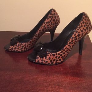 Claudia Ciuti leopard, calf hair peep-toe pumps