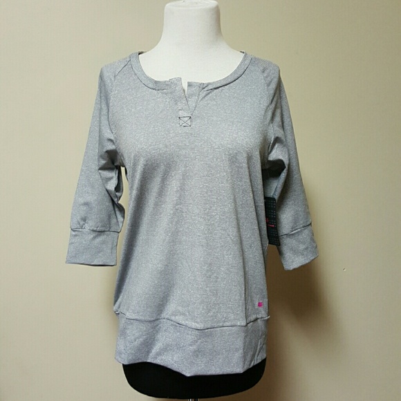 Pink Lotus charcoal Gray mini stripe Henley tee