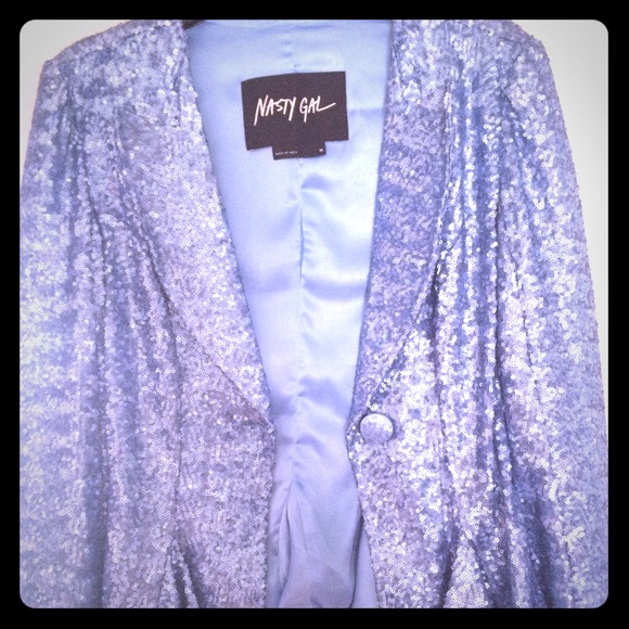 Nasty Gal Iced Sequin Blazer in Blue size M