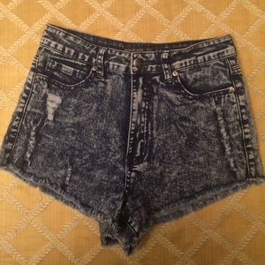High Waisted Acid Wash Denim Shorts