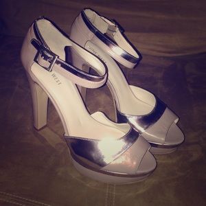 Gray and silver Platform heels