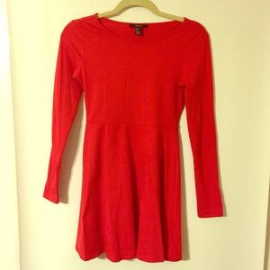 Solid red long sleeve fit n flare dress