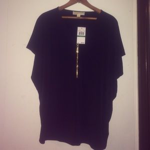 Michael Kors Black Basics V-Neck with Gold Zipper