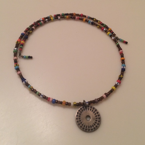 Multicolored bead choker with medallion