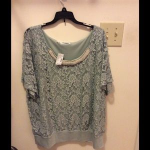 Maurice's lace top with pearl accent