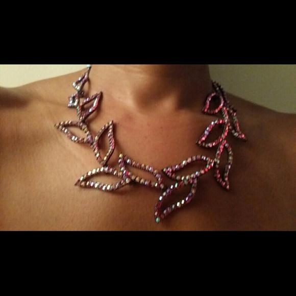 Crystal leaf necklace with matching earrings